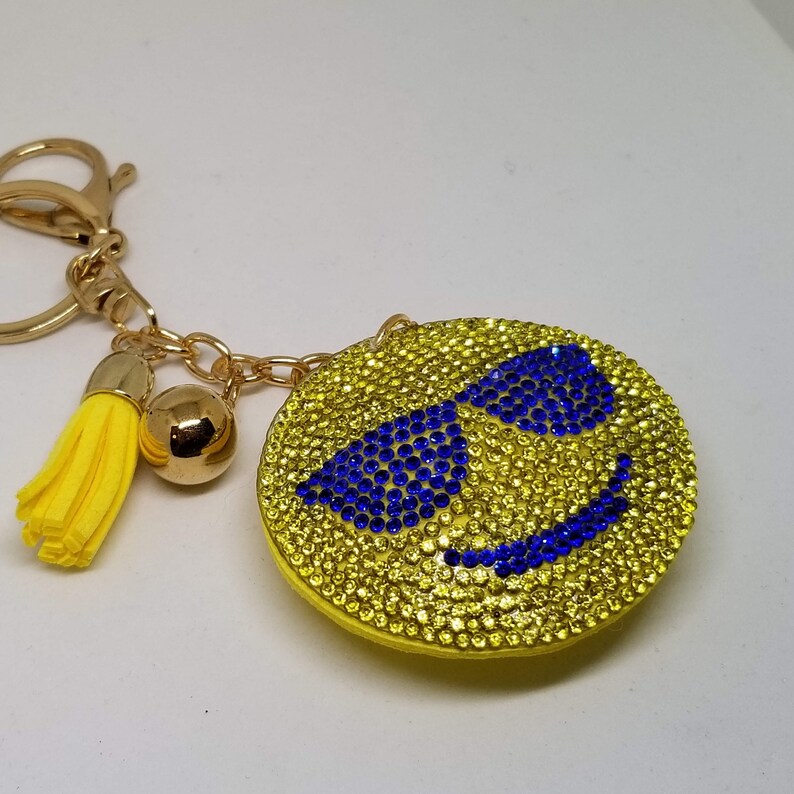 SMILEY FACE KEYCHAIN Rhinestone Key Ring Friend Birthday Etsy