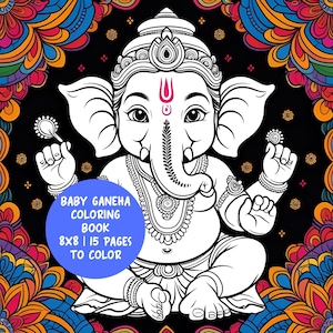 Baby Ganesha Coloring Book 1, Hindu God Digital Download, Indian Festival Art Printable, Ganesh Chaturthi Activity, Kids Hindu Coloring Book
