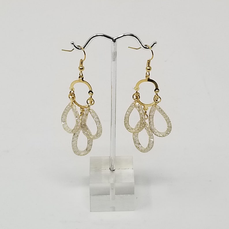 Handmade Stardust Earlobe Spectacular Earrings Sparkle Crystal Lobe LONG MESH EARLOBE Long Dangle Drop