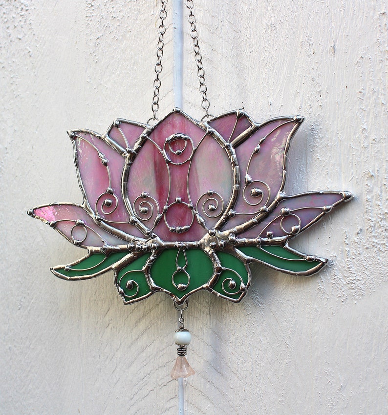 Lotus Flower Pink Stained Glass Suncatcher Window Ornament Etsy