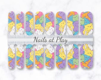 Nail Wraps | Kawaii Rainbow Cats | Pastel Colorful Kitty | Cat Lover Nail Strips | Nails at Play