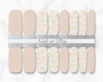 Nail Wraps | Nude & 3D Daisy Floral | Cream Neutral Bridal | Elegant Nail Strips | Nails at Play
