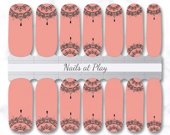 Nail Wraps | Peach Mandala Lace | Henna Inspired | Boho Nail Strips | Nails at Play