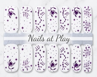 Nail Wraps | Zodiac Scorpio Constellation | Purple & White | Astrology Nail Strips | Nails at Play