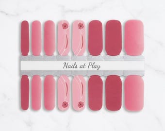 Nail Wraps | Pink & Mauve Floral Minimalist | Rose Daisy Accent | Solid Color Nail Strips | Nails at Play