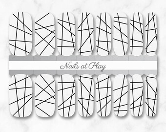 Nail Wraps | Black White Abstract Lines | Modern Geometric | Minimalist Nail Strips | Transparent Background Nails at Play