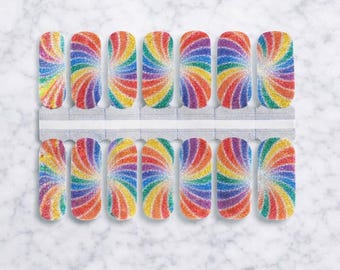 Nail Wraps | Rainbow Glitter Swirl | Tie Dye Inspired | Pride Colorful Nail Strips | Nails at Play