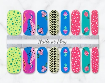 Nail Wraps | Retro Maximalist Mix | Neon Mushroom Polka Dot | Y2K Nail Strips | Nails at Play