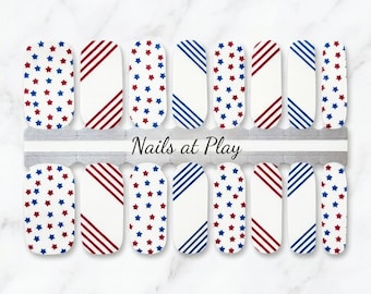 Nail Wraps | Stars & Stripes White | Red Blue Patriotic | 4th of July Nail Strips | Nails at Play