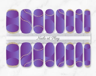 Nail Wraps | Purple Wave Gold Glitter | Jewel Tone Abstract | Elegant Nail Strips | Nails at Play