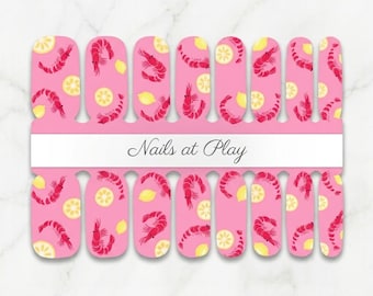 Nail Wraps | Shrimp & Lemon | Hot Pink | Coastal Nail Strips | Nails at Play