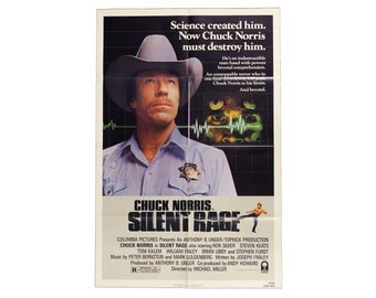 Vintage 80-talsfilmaffisch - Original 1982 Silent Rage - Retro 80-talsfilm Ett ark Chuck Norris Karate Actionreklam 27 x 41