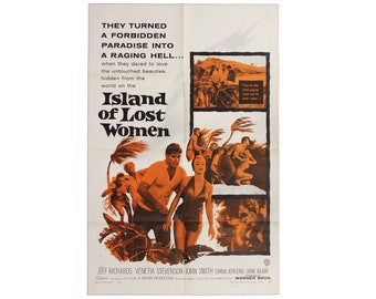 Vintage 50-talsfilmaffisch - Original 1959 Island of Lost Women - Retro 50-talsbrottsling Sexexploatering Sex Kärlek Tonåring Ett ark 27 x 41
