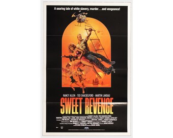 Vintage 80-talsfilmaffisch - Original 1987 Sweet Revenge - Retro 80-tals actionfilm med sexpistol, helikopter, ett ark 27 x 41