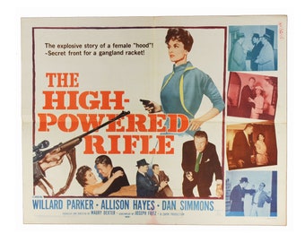 Vintage 60-talsfilmaffisch - Original 1960 The High Powered Rifle - Retro 50-talsfilm Halvarkspistol Gangster Action Reklamkonst 22 x 28