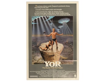 Vintage 80-talsfilmaffisch - Original 1983 Yor Jägaren från framtiden - Retro 80-talsfilm Ett ark Action Tidsresa Förhistorisk 27 x 41