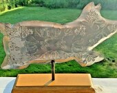 Vintage M. Kamenstein Tin Pig on a Stick Tabletop Weathervane with Wooden Base