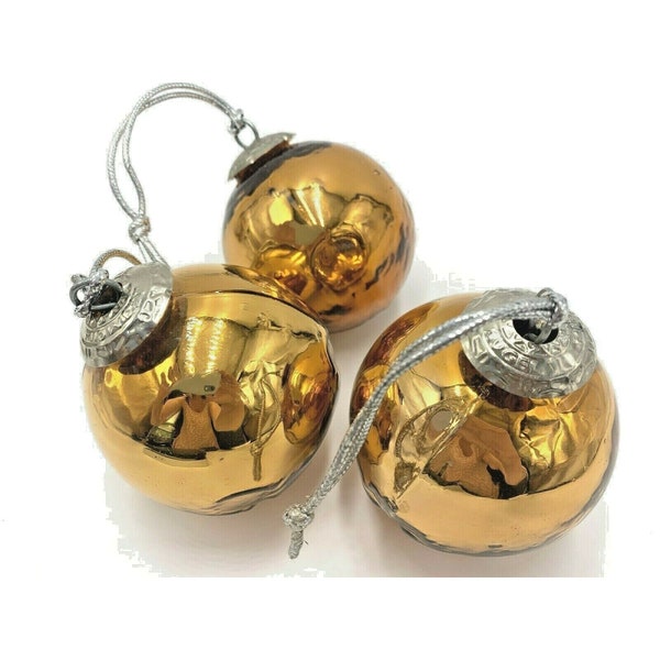 Vintage Midwest Kugel Mercury Christmas Ornaments Set of 3 Gold