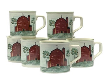 Tienshan Stoneware Prairie Red Barn with Silo, Weathervane and Trees 12 Available