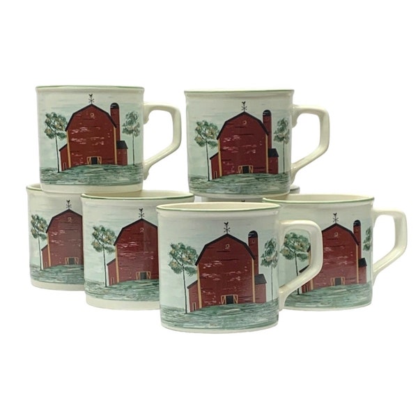 Tienshan Stoneware Prairie Red Barn with Silo, Weathervane and Trees 12 Available