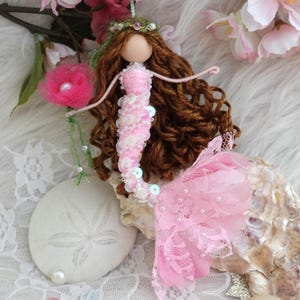 Mermaid fairy doll, flower fairy doll, handmade mermaid doll, pink mermaid, mermaid ornament, mermaid gift, mini mermaid