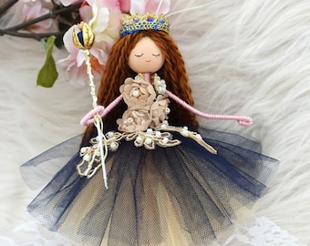 Gold and Navy Princess Doll, Handmade Doll, Princess Doll, Custom Doll, Art Doll