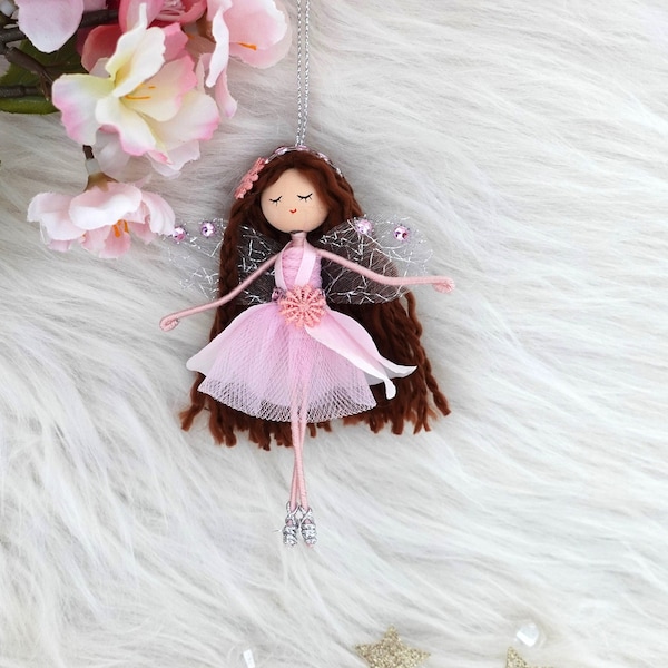 Pink Flower fairy doll, Handmade fairy doll, Christmas fairy ornament, bendy fairy doll, fairy doll gift, ballerina fairy, miniature fairy