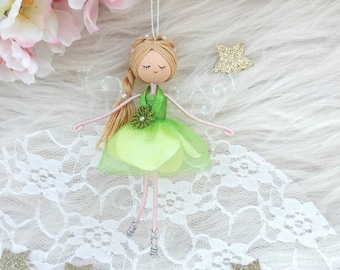 Green Flower fairy doll, Handmade fairy doll, Christmas fairy ornament, bendy fairy doll, fairy doll gift, ballerina fairy, miniature fairy