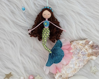 Blue/green mermaid doll, mermaid ornament, mermaid doll, mermaid fairy doll , mermaid doll gift