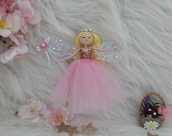 Pink ballerina fairy ornament, ballerina fairy doll, Christmas ballerina fairy doll, handmade ballerina ornament