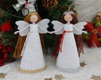 5'' Angel Tree Topper, Mini White Christmas Angel, Felt Angel Doll, Angel Tree Ornament, Handmade Christmas Doll, White Angel Ornament