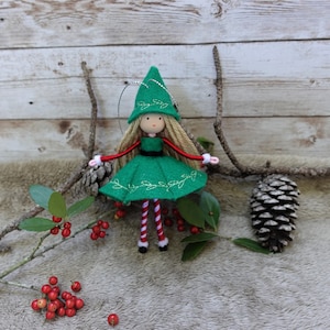 Handmade Felt Elf Girl Ornament: Christmas Tree Decoration