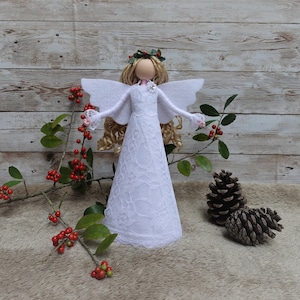 8&#39;&#39; Angel Tree Topper, White Christmas Angel, Felt Angel Doll, Angel Tree Ornament, Handmade Christmas Doll, Angel Ornament, White Angel