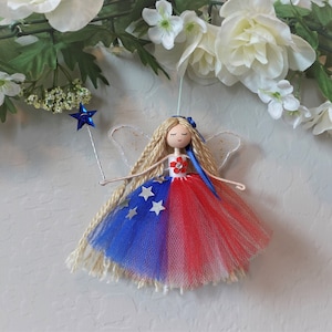 4th of July  Patriotic ballerina fairy doll, 4th July decoration, Red white blue fairy doll, Memorial decoration