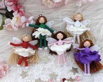 Flower Fairy Dolls, Miniature Fairies, Bendy Fairy Ornaments, Ballerina Ornaments, Christmas Fairy Tree Ornaments, Handmade Fairy Dolls