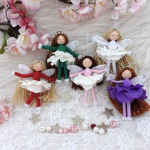 Handmade Flower Fairy Doll Ornament: Cotton Embroidery Thread, Glitter Wings