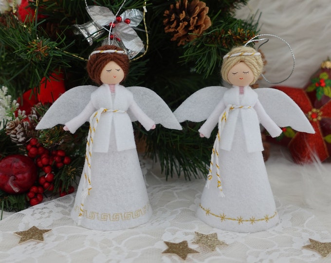 5'' Mini Angel Tree Topper, Angel Ornament, White Lace Dress Fairy Doll