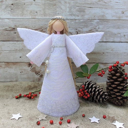 Angel Tree Topper, White Christmas Angel, Felt Angel Doll, Angel Tree Ornament, Handmade Christmas Doll, Angel Ornament, White Angel