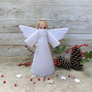 8'' Angel Tree Topper, White Christmas Angel, Felt Angel Doll, Angel Tree Ornament, Handmade Christmas Doll, Angel Ornament, White Angel