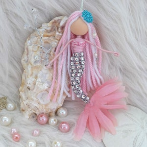 Mermaid fairy doll, flower fairy doll, handmade mermaid doll, pink mermaid, mermaid ornament, Christmas mermaid, mini mermaid