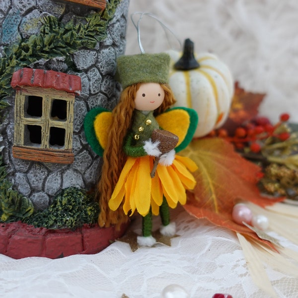 Miniature Fairy Dolls, Fairy Ornament, Flower Fairy Doll, Fairy Ornaments, Handmade Fall Fairy Dolls, Autumn Pixie Dolls