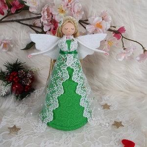 Handmade Green Christmas Angel Tree Topper: Felt Angel Doll