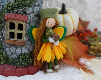 Miniature Fairy Dolls, Fairy Ornament, Flower Fairy Doll, Fairy Ornaments, Handmade Fall Fairy Dolls, Autumn Pixie Dolls