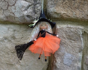 Witch Doll, Halloween Witch, Handmade Witch, Miniature Witch, Pumpkin Witch, Handmade Witch, Christmas Witch ornament, Halloween Witch