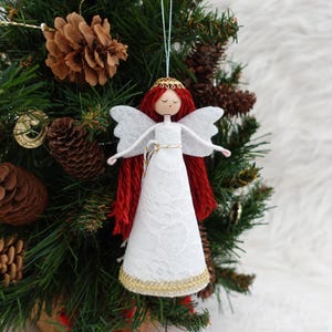 Handmade Felt Angel Tree Topper: White Christmas Ornament (5&#39;&#39;)