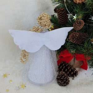 8'' White Silver Angel Tree Topper, White Christmas Angel, Lace Angel Doll, Handmade Christmas Doll image 7