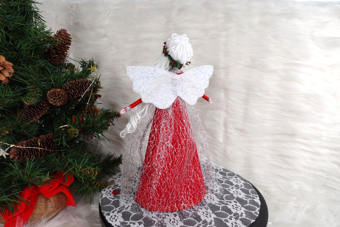 10'' Angel Tree Topper Red White Christmas Angel Etsy