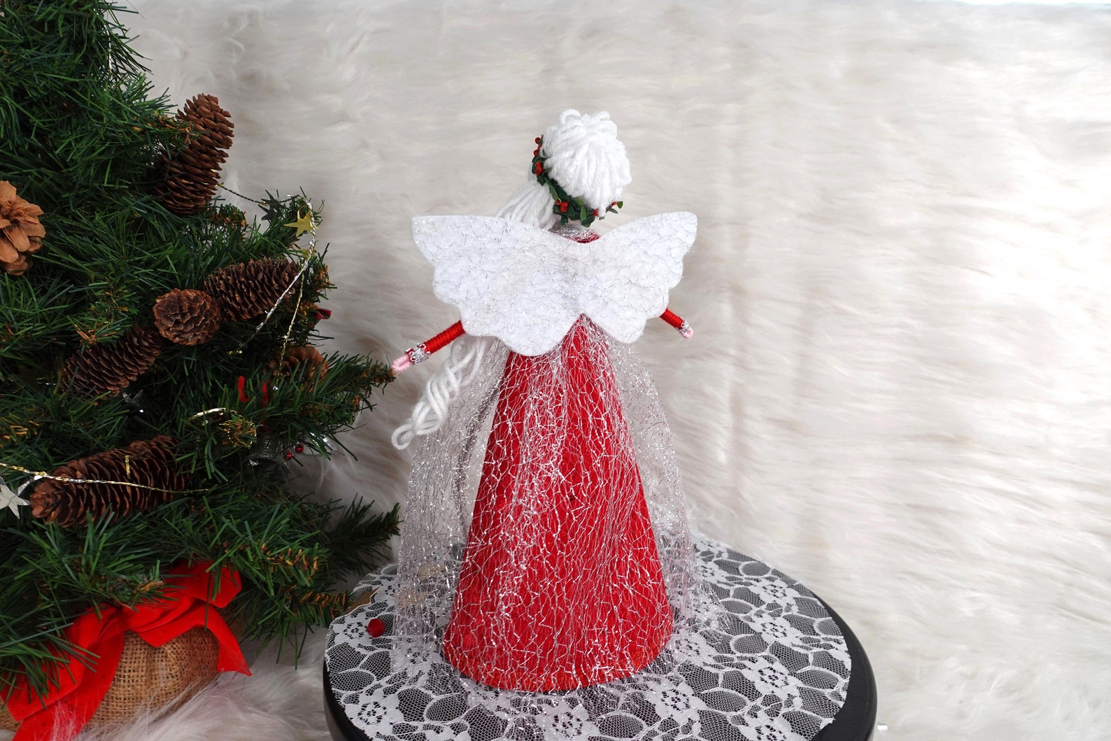 10'' Angel Tree Topper Red White Christmas Angel Etsy
