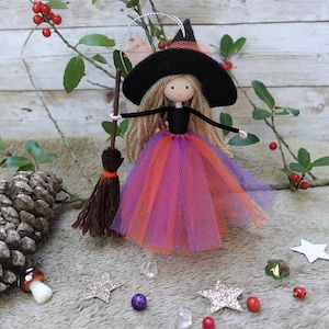 Witch Doll, Halloween Witch, Handmade Witch, Miniature Witch, Pumpkin Witch, Handmade Witch, Christmas Witch ornament, Halloween Witch