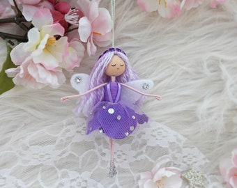 Purple Flower fairy doll, Handmade fairy doll, Christmas fairy ornament, bendy fairy doll, fairy doll gift, ballerina fairy, miniature fairy